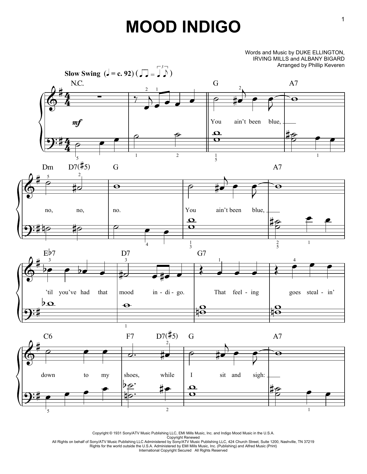 Duke Ellington Mood Indigo (arr. Phillip Keveren) Sheet Music Notes & Chords for Easy Piano - Download or Print PDF