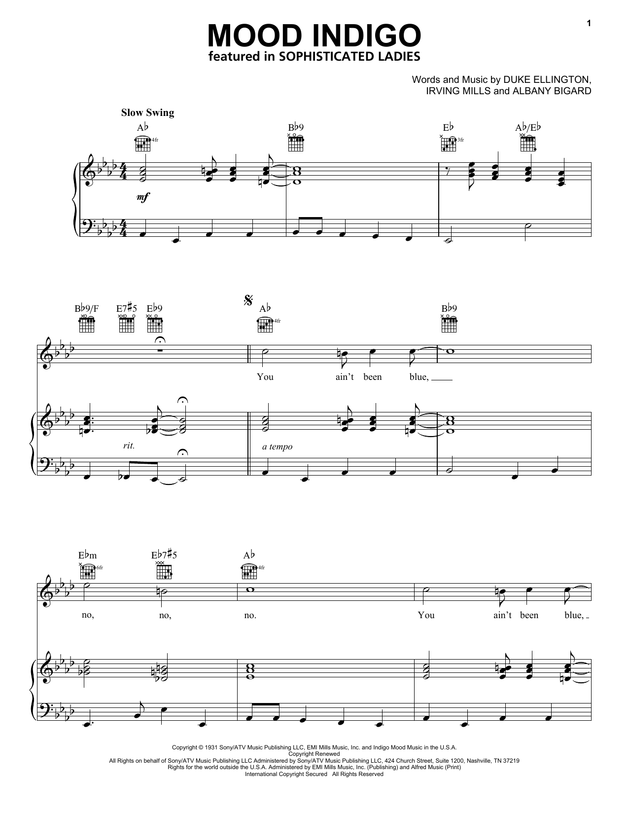 Duke Ellington Mood Indigo Sheet Music Notes & Chords for Real Book – Melody, Lyrics & Chords - Download or Print PDF