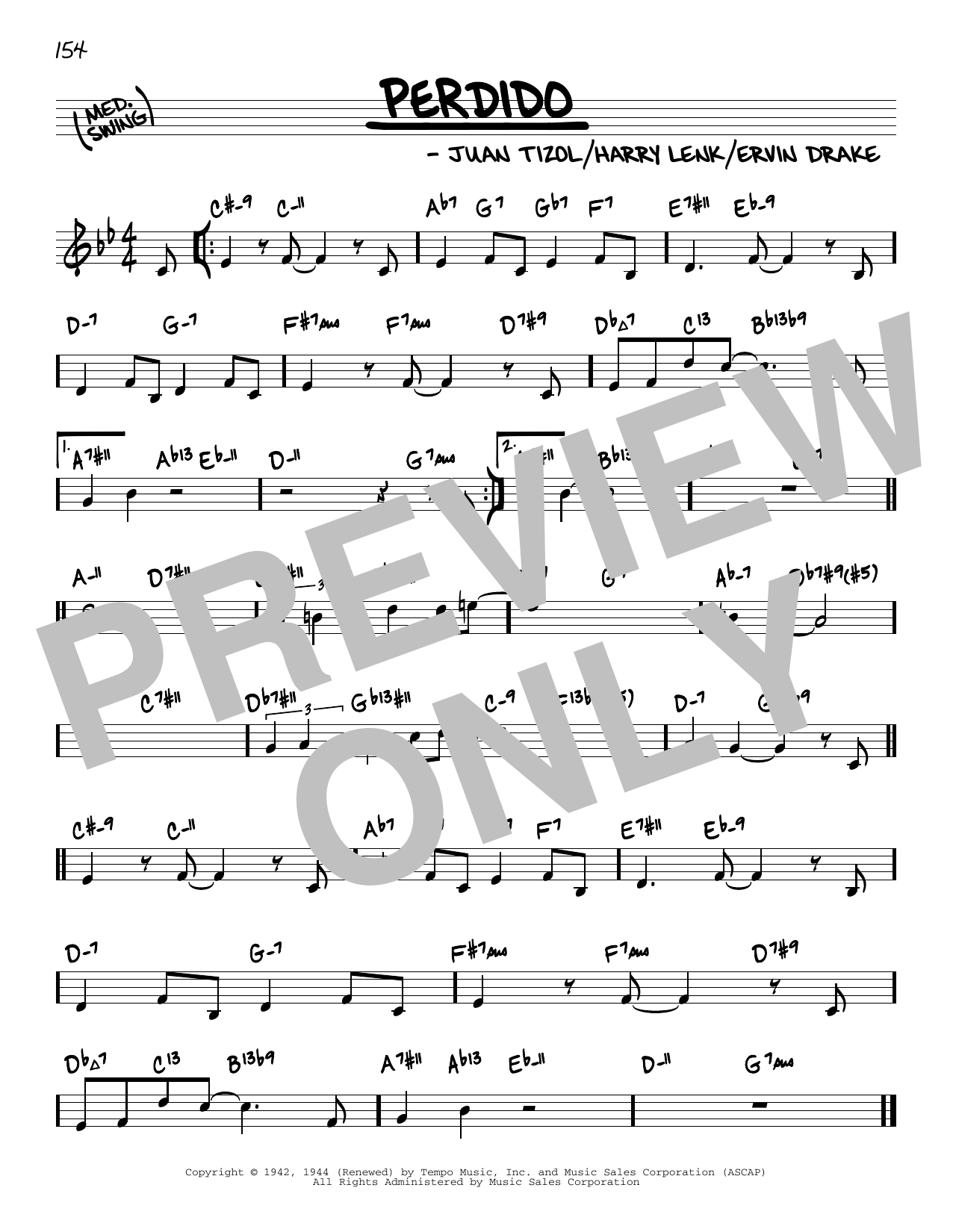 Duke Ellington Perdido (arr. David Hazeltine) Sheet Music Notes & Chords for Real Book – Enhanced Chords - Download or Print PDF