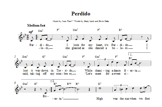 Juan Tizol Perdido Sheet Music Notes & Chords for Melody Line, Lyrics & Chords - Download or Print PDF