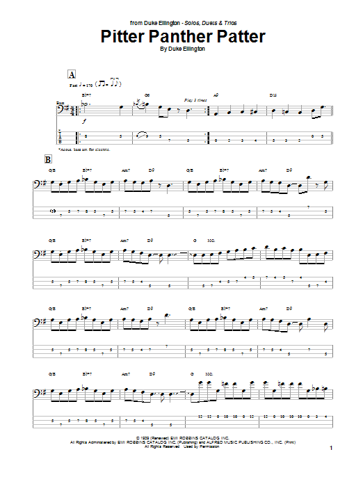 Duke Ellington Pitter Panther Patter Sheet Music Notes & Chords for Bass Guitar Tab - Download or Print PDF