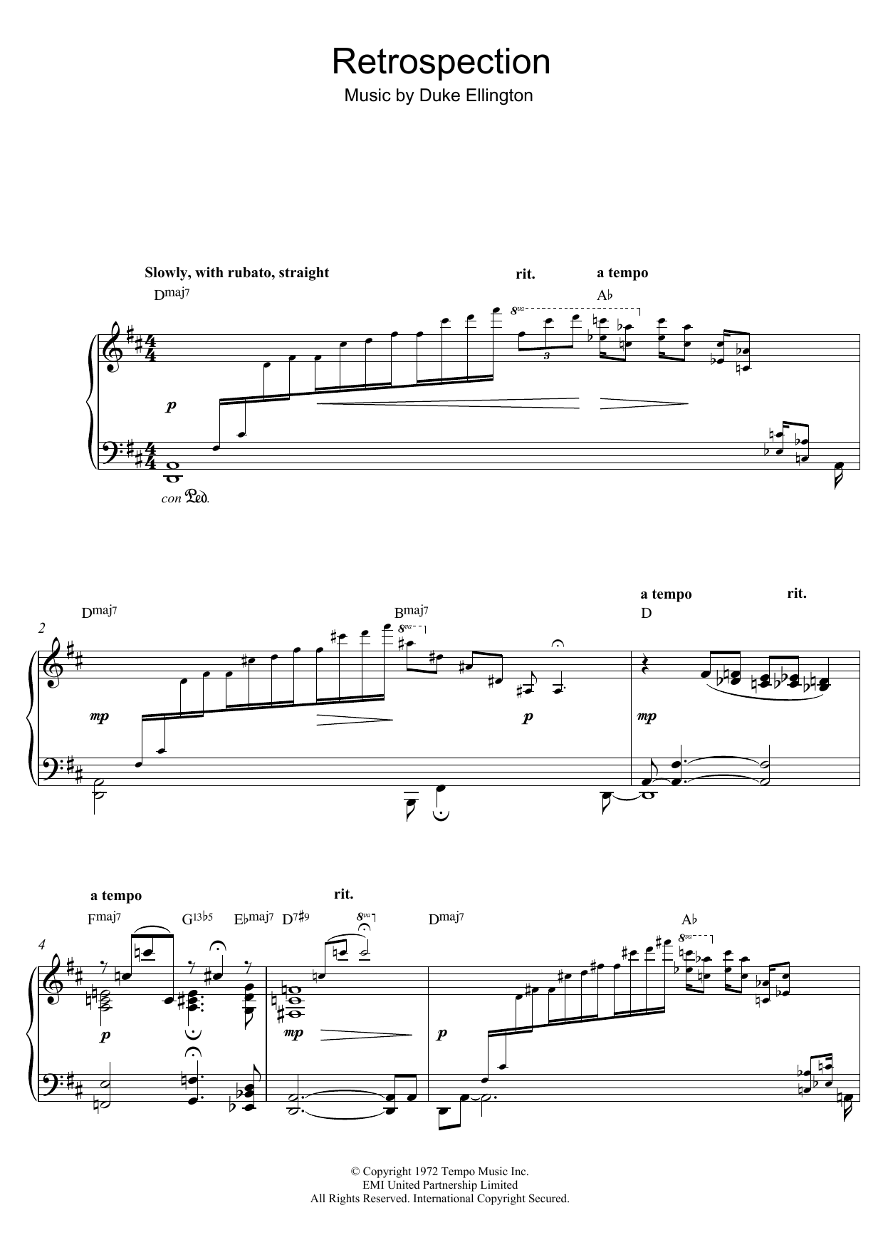 Duke Ellington Retrospection Sheet Music Notes & Chords for Piano - Download or Print PDF