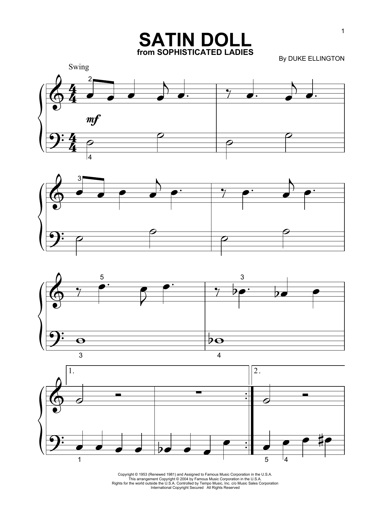 Duke Ellington Satin Doll (from Sophisticated Ladies) Sheet Music Notes & Chords for Big Note Piano - Download or Print PDF