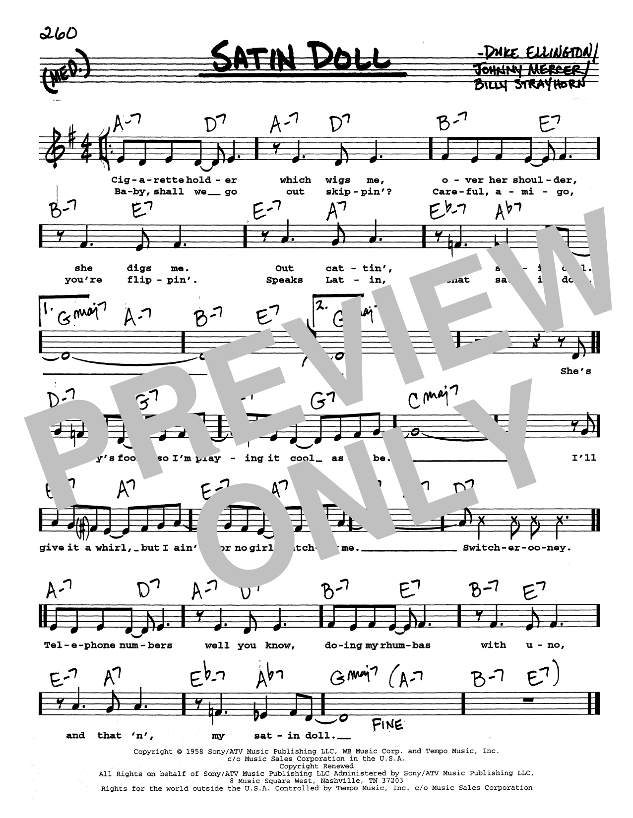 Duke Ellington Satin Doll (Low Voice) Sheet Music Notes & Chords for Real Book – Melody, Lyrics & Chords - Download or Print PDF