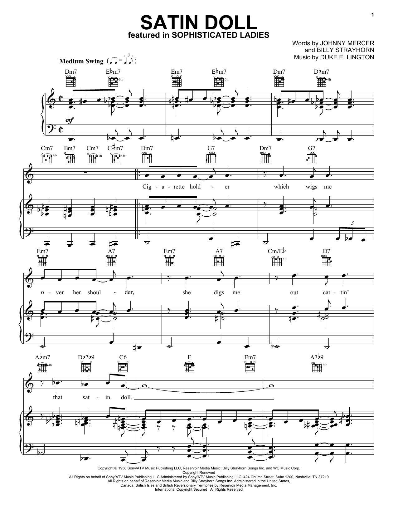 Duke Ellington Satin Doll Sheet Music Notes & Chords for Piano, Vocal & Guitar (Right-Hand Melody) - Download or Print PDF