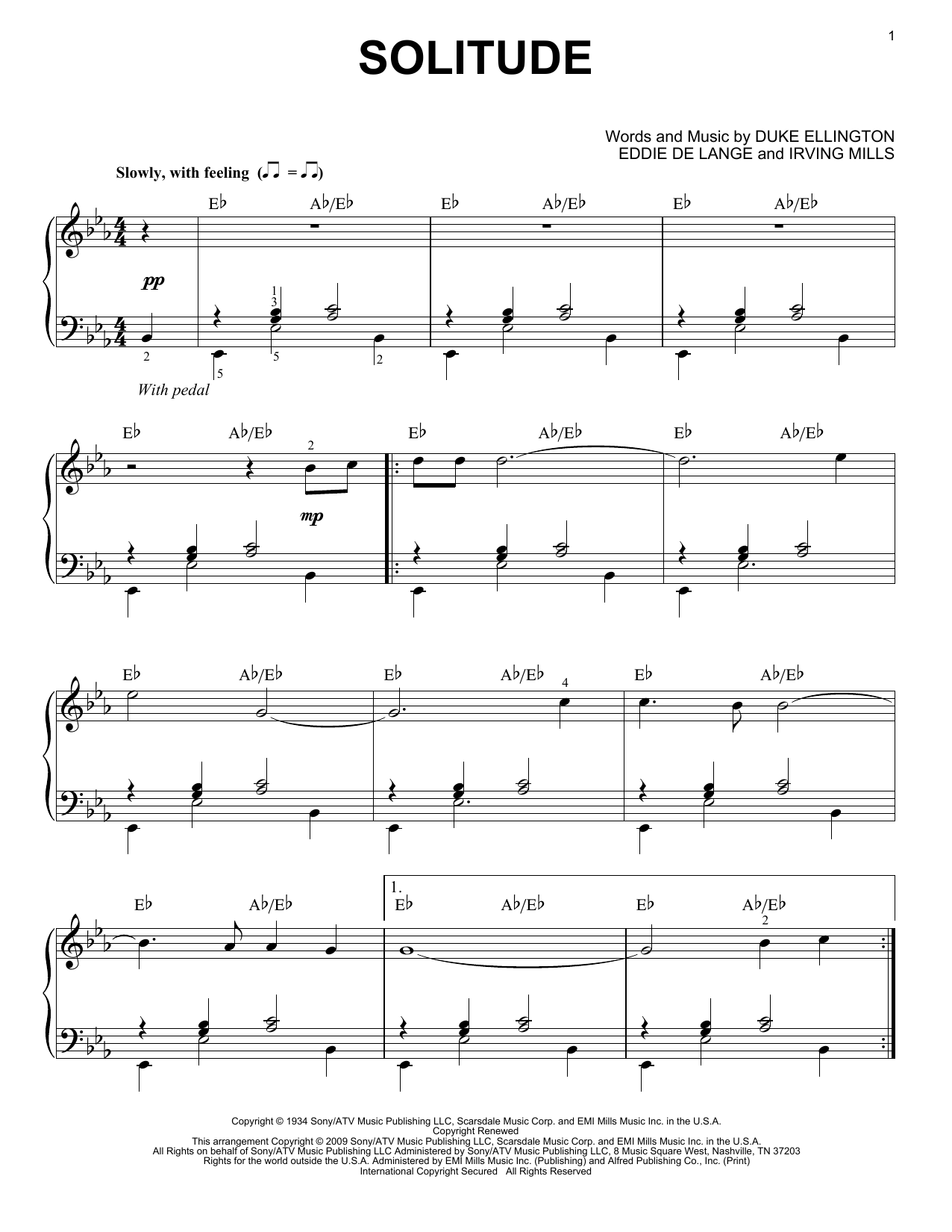 Duke Ellington Solitude (arr. Brent Edstrom) Sheet Music Notes & Chords for Piano - Download or Print PDF