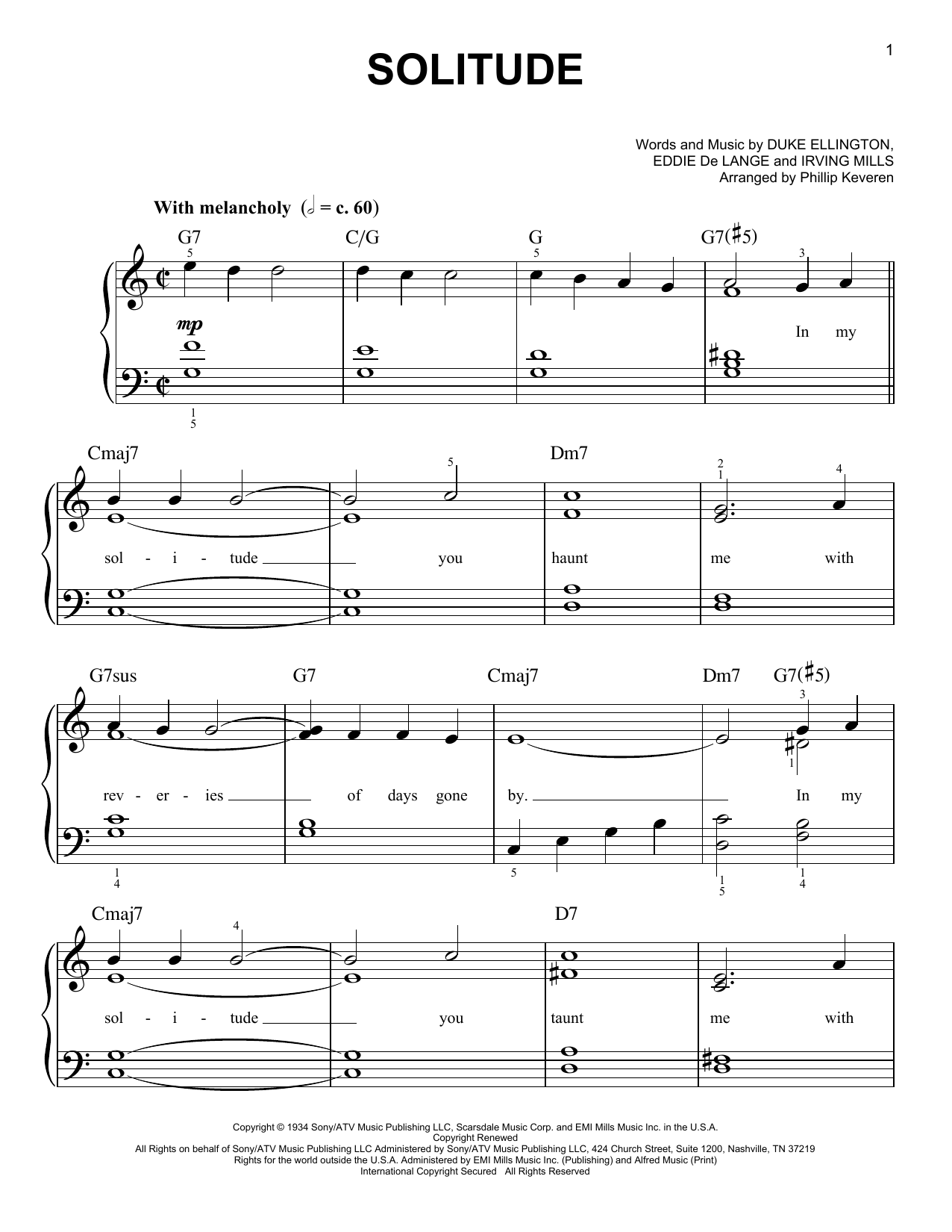 Duke Ellington Solitude (arr. Phillip Keveren) Sheet Music Notes & Chords for Easy Piano - Download or Print PDF