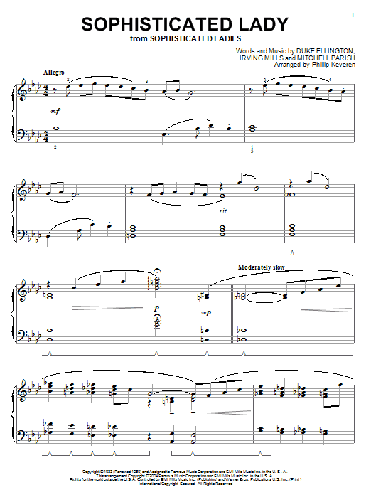 Duke Ellington Sophisticated Lady (arr. Phillip Keveren) Sheet Music Notes & Chords for Easy Piano - Download or Print PDF