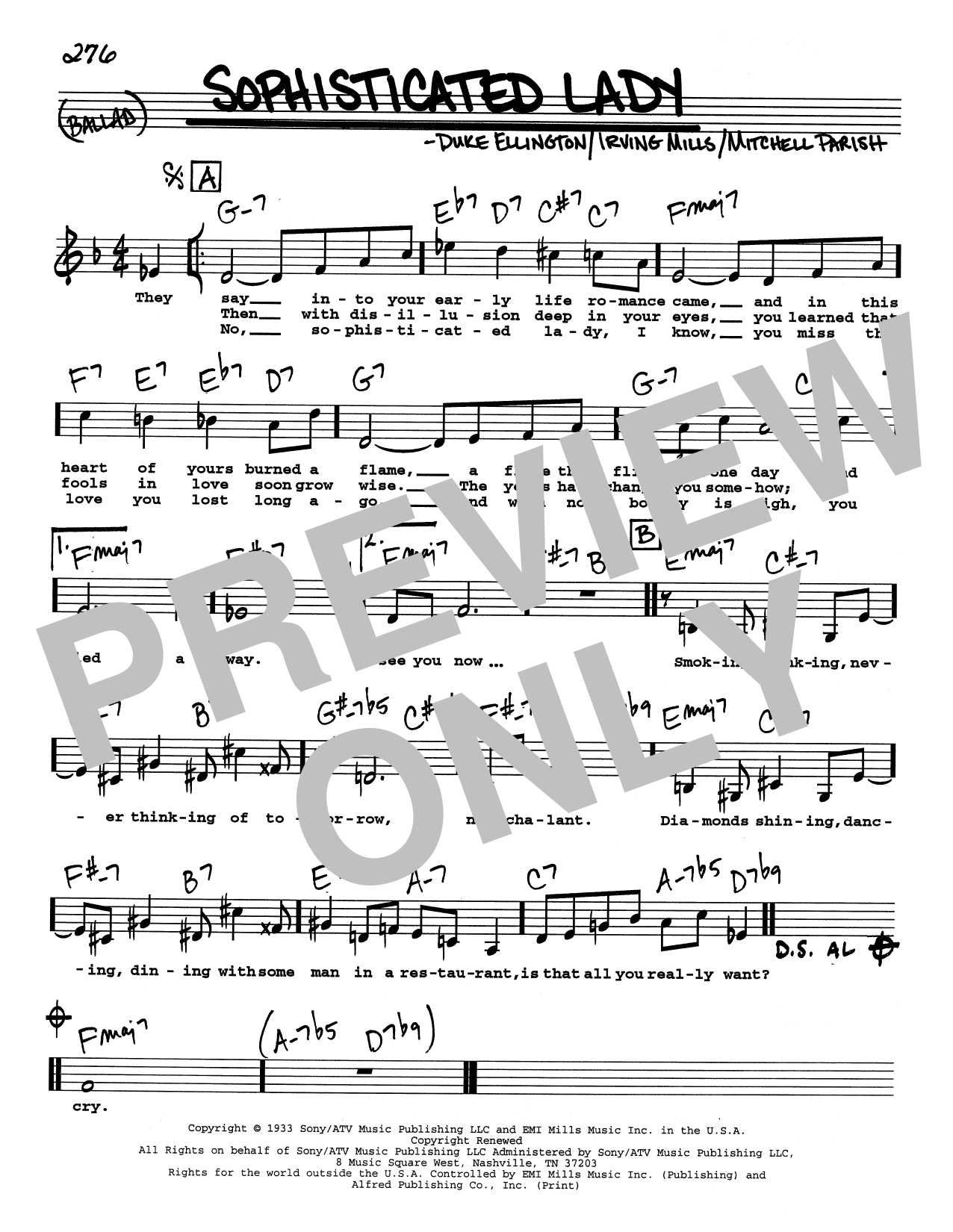 Duke Ellington Sophisticated Lady (Low Voice) Sheet Music Notes & Chords for Real Book – Melody, Lyrics & Chords - Download or Print PDF