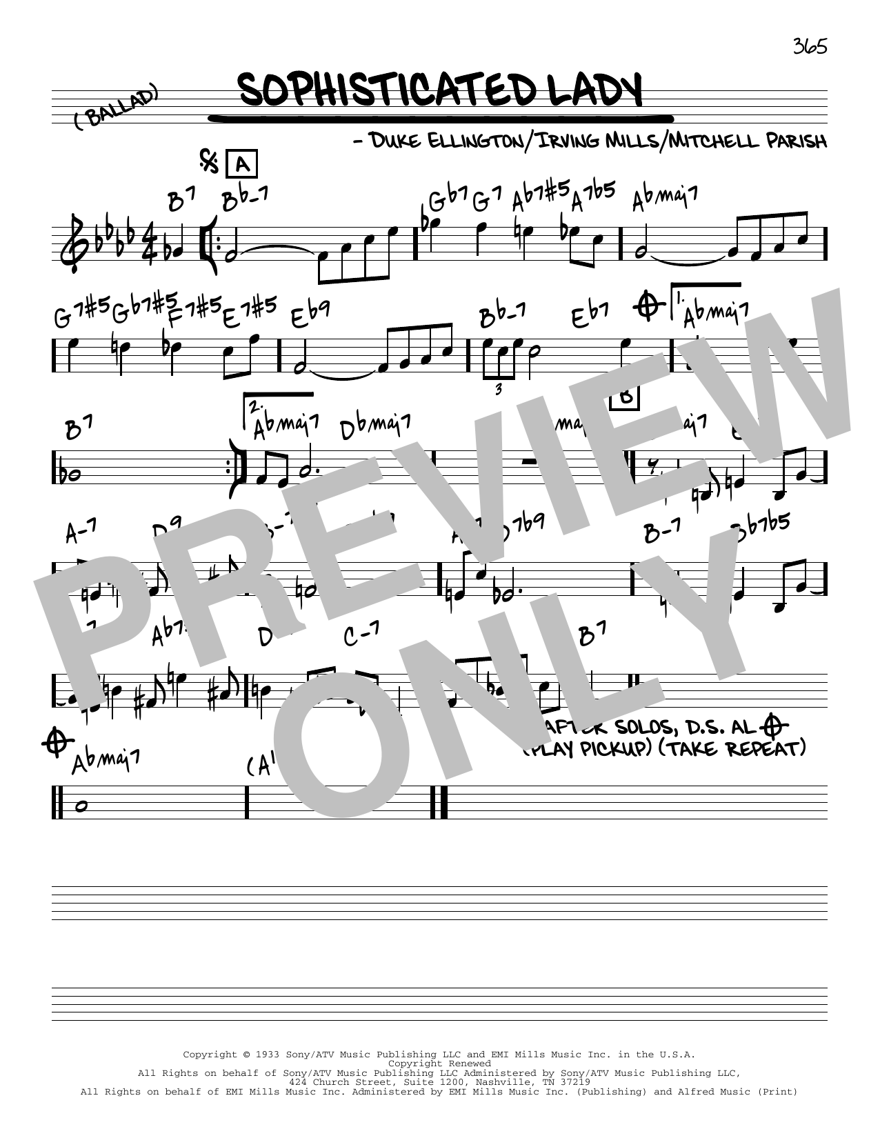Duke Ellington Sophisticated Lady [Reharmonized version] (arr. Jack Grassel) Sheet Music Notes & Chords for Real Book – Melody & Chords - Download or Print PDF