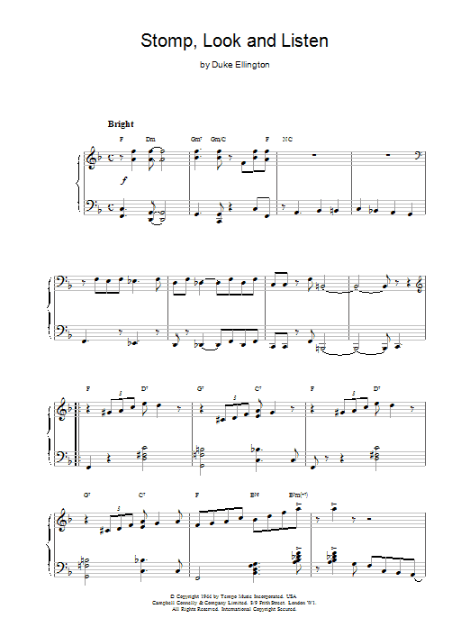 Duke Ellington Stomp, Look and Listen Sheet Music Notes & Chords for Piano - Download or Print PDF Duke Ellington Stomp, Look and Listen Sheet Music Notes & Chords for Piano - Download or Print PDF