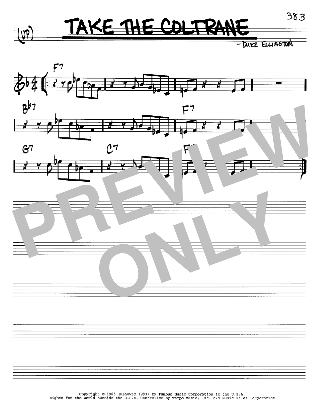 Duke Ellington Take The Coltrane Sheet Music Notes & Chords for Real Book - Melody & Chords - C Instruments - Download or Print PDF