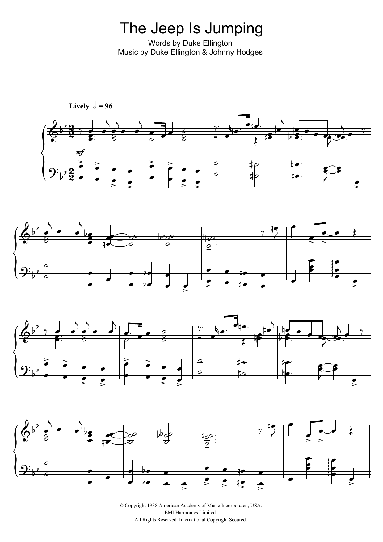 Duke Ellington The Jeep Is Jumping Sheet Music Notes & Chords for Piano - Download or Print PDF