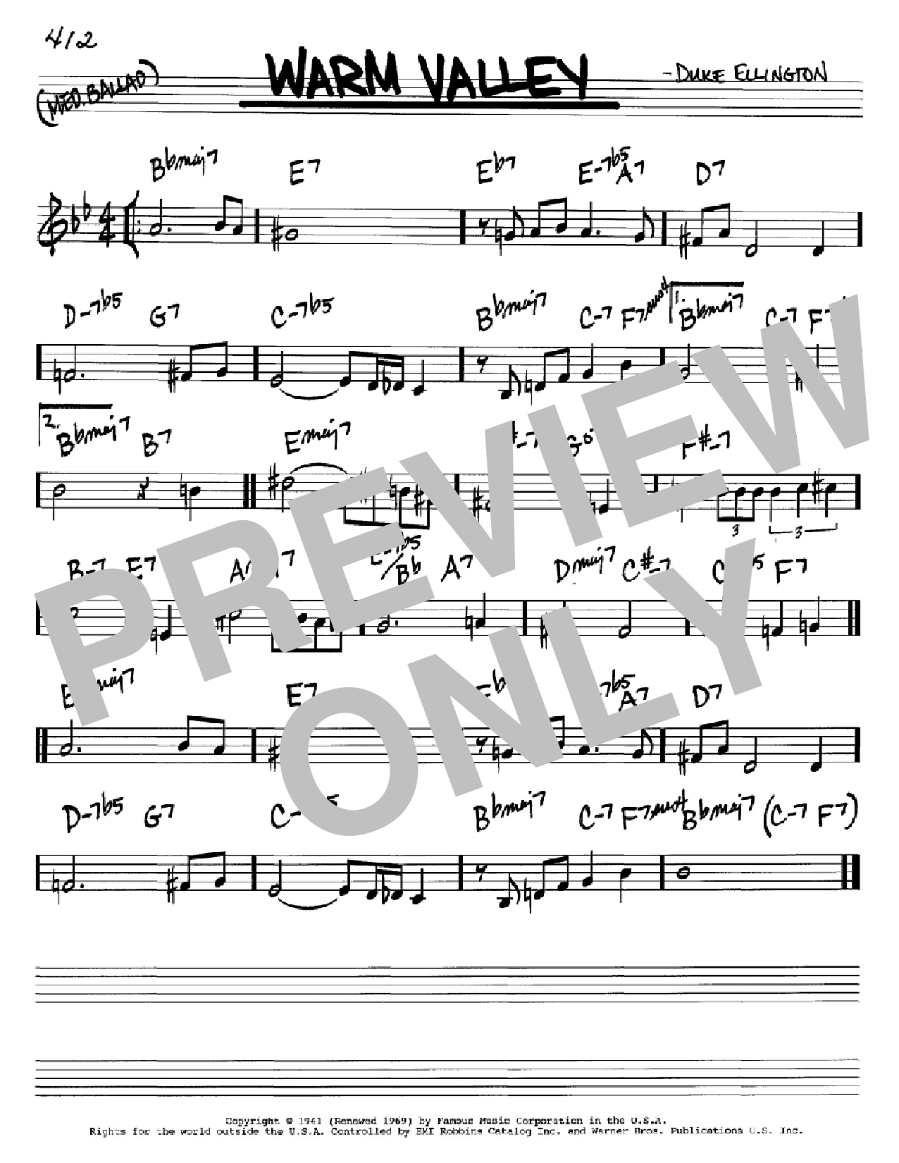 Duke Ellington Warm Valley Sheet Music Notes & Chords for Real Book - Melody & Chords - C Instruments - Download or Print PDF