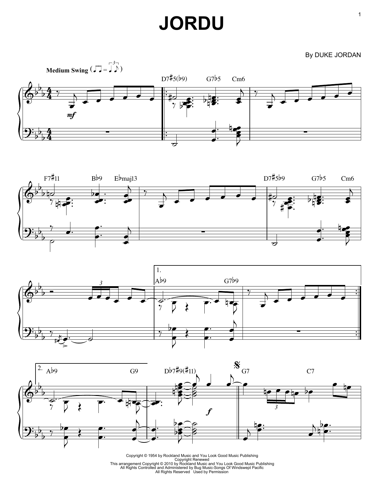 Duke Jordan Jordu (arr. Brent Edstrom) Sheet Music Notes & Chords for Piano - Download or Print PDF