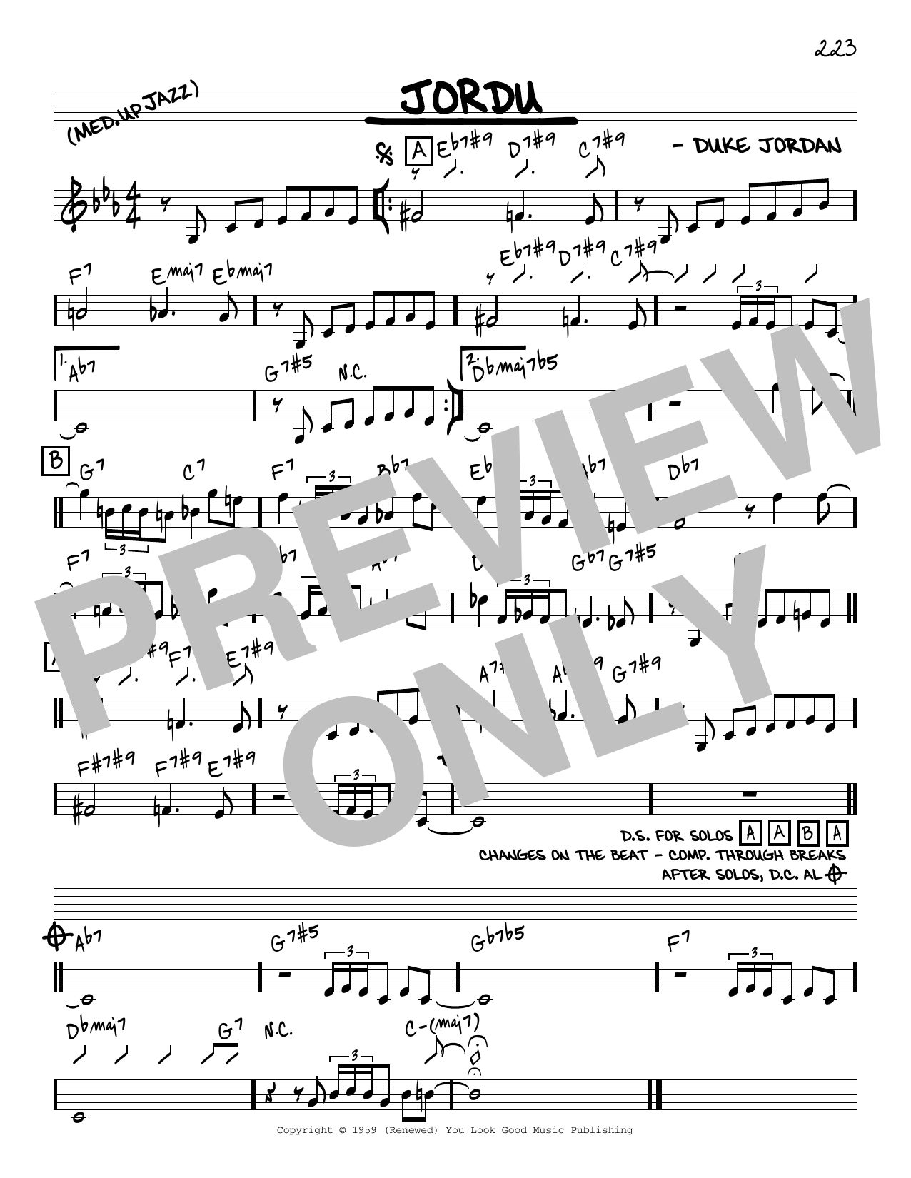 Duke Jordan Jordu [Reharmonized version] (arr. Jack Grassel) Sheet Music Notes & Chords for Real Book – Melody & Chords - Download or Print PDF