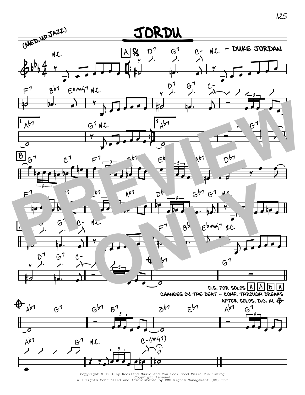 Duke Jordan Jordu Sheet Music Notes & Chords for Real Book - Melody & Chords - Bass Clef Instruments - Download or Print PDF