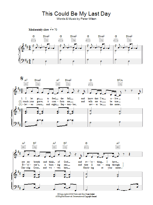 Duke Special This Could Be My Last Day Sheet Music Notes & Chords for Piano, Vocal & Guitar - Download or Print PDF