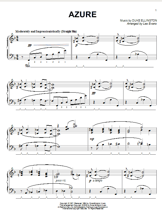 Preview Duke Ellington Azure Jazz sheet music, notes and chords for Real Book - Melody, Lyrics & Chords - C Instruments, SKU: 60883 Azure sheet music