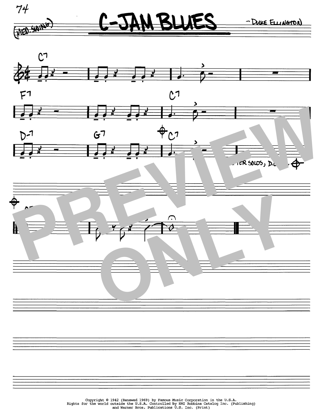 Preview Duke Ellington C-Jam Blues Jazz sheet music, notes and chords for Real Book - Melody, Lyrics & Chords - C Instruments, SKU: 61077 C-Jam Blues sheet music