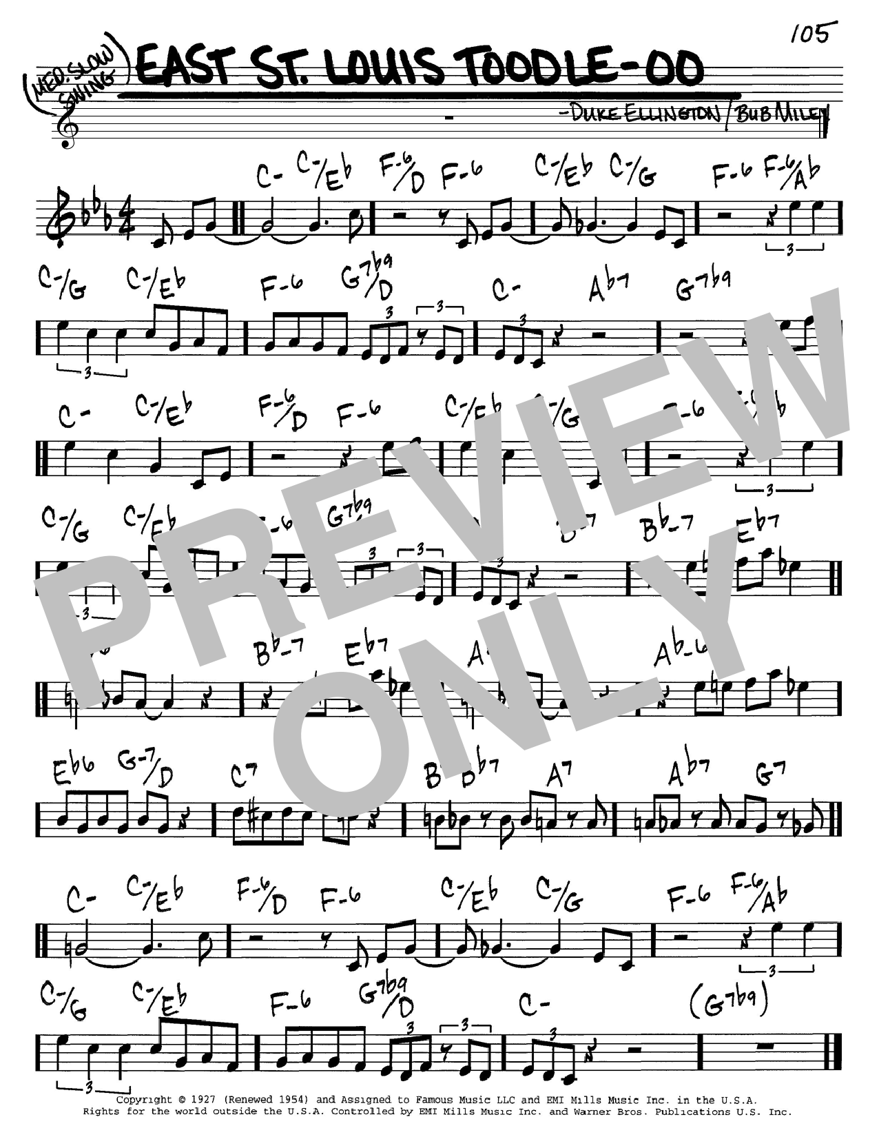 Preview Duke Ellington East St. Louis Toodle-oo Jazz sheet music, notes and chords for Real Book - Melody & Chords - C Instruments, SKU: 60491 East St. Louis Toodle-oo sheet music
