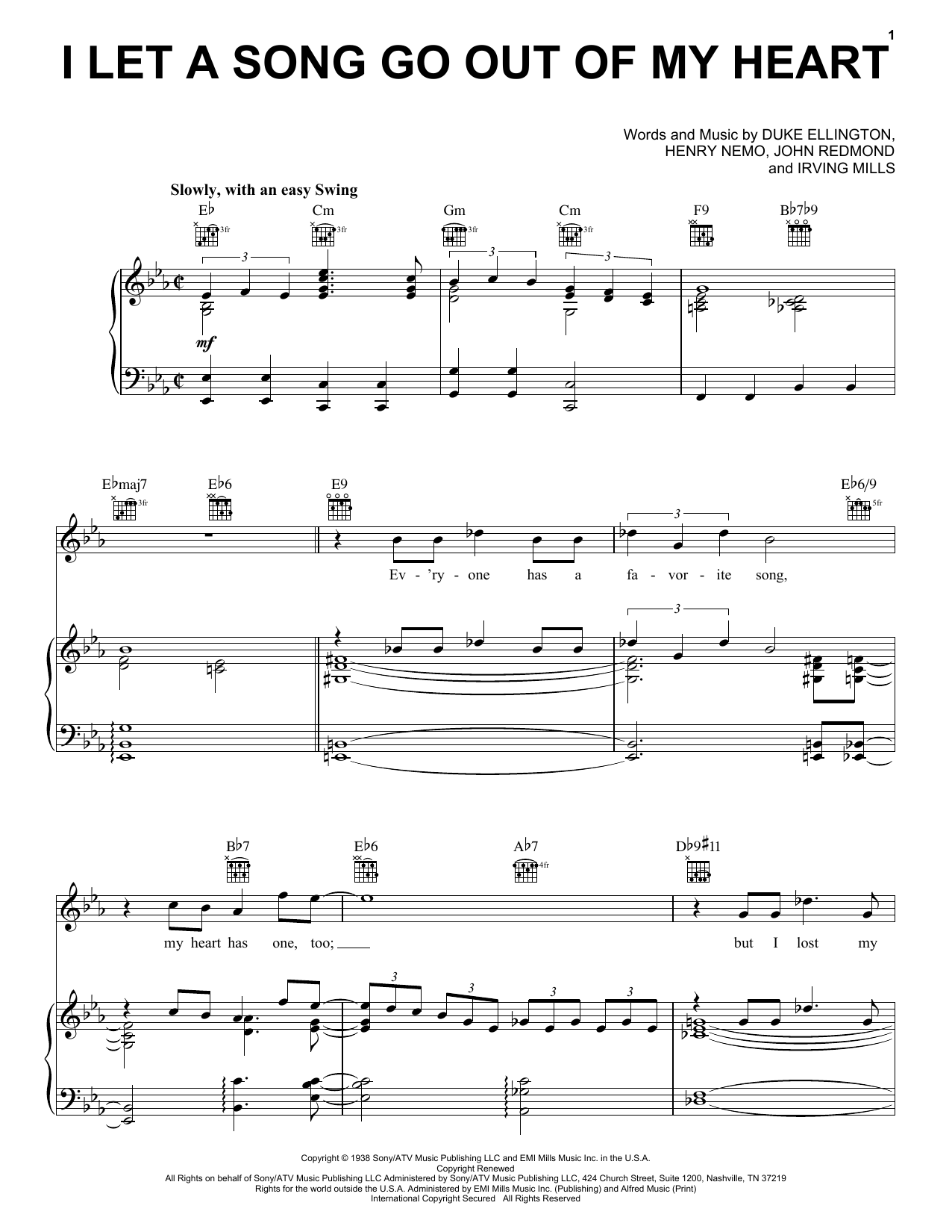 Preview Duke Ellington I Let A Song Go Out Of My Heart Jazz sheet music, notes and chords for Real Book - Melody, Lyrics & Chords - C Instruments, SKU: 60986 I Let A Song Go Out Of My Heart sheet music