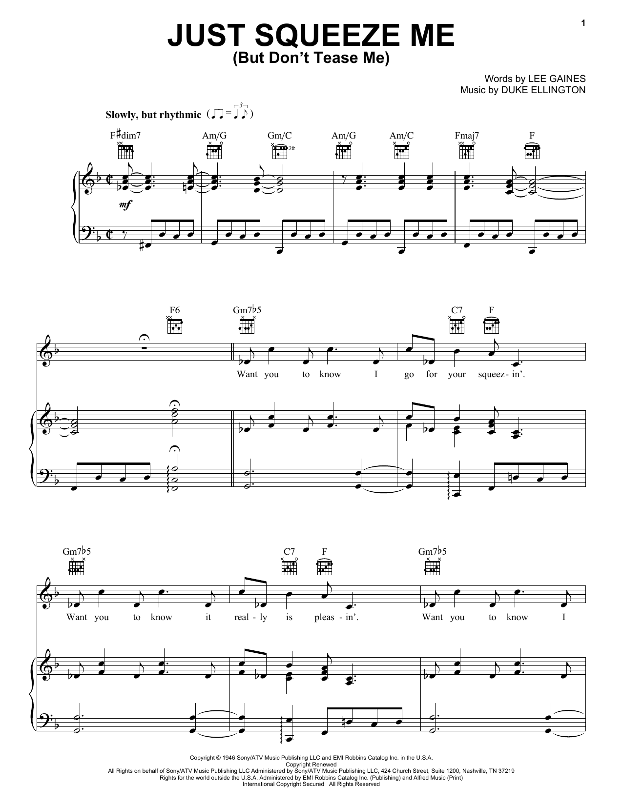 Preview Duke Ellington Just Squeeze Me (But Don't Tease Me) Jazz sheet music, notes and chords for Real Book - Melody & Chords - C Instruments, SKU: 60714 Just Squeeze Me (But Don't Tease Me) sheet music