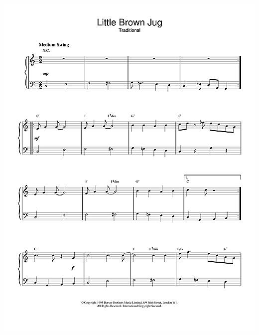 Preview Duke Ellington Little Brown Jug Jazz sheet music, notes and chords for Piano, Vocal & Guitar (Right-Hand Melody), SKU: 18616 Little Brown Jug sheet music