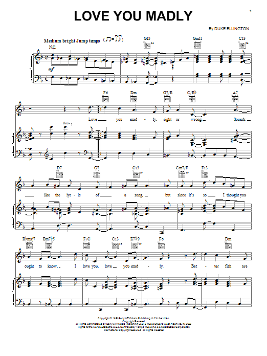 Preview Duke Ellington Love You Madly Jazz sheet music, notes and chords for Real Book - Melody, Lyrics & Chords - C Instruments, SKU: 61167 Love You Madly sheet music