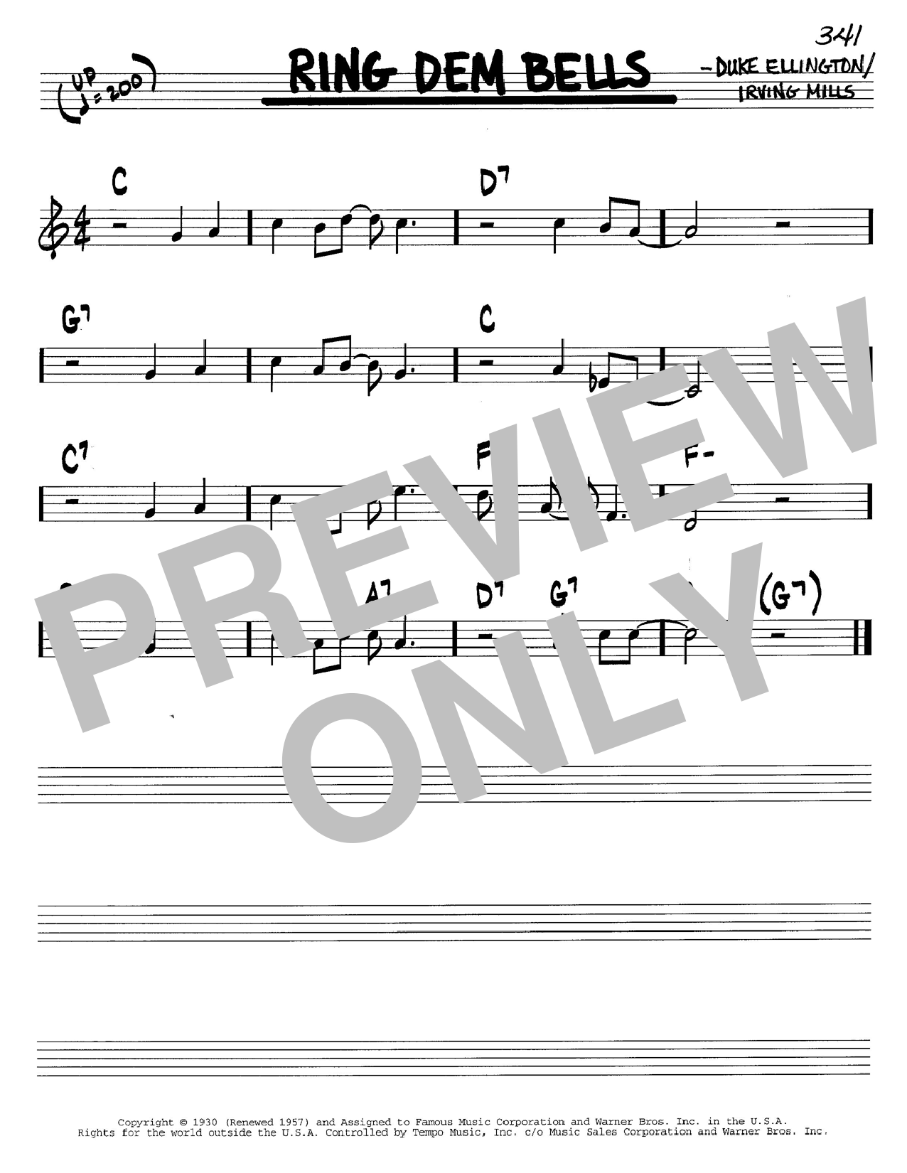 Preview Duke Ellington Ring Dem Bells Jazz sheet music, notes and chords for Real Book - Melody, Lyrics & Chords - C Instruments, SKU: 60895 Ring Dem Bells sheet music