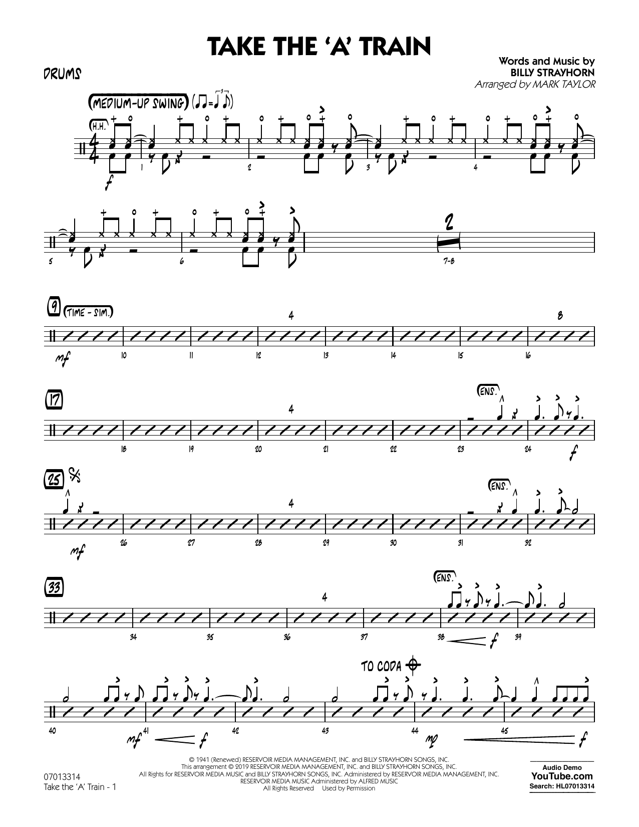 Duke Ellington Take The A Train Arr Mark Taylor Drums Sheet Music Notes Download Pdf Score Printable Duke Ellington Take The A Train Arr Mark Taylor Drums Sheet Music Notes Download Pdf Score Printable
