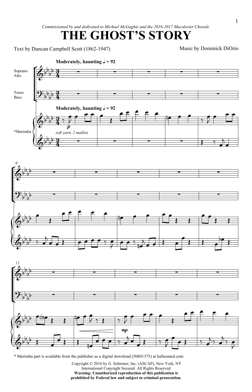Duncan Campbell Scott & Dominick DiOrio The Ghost's Story Sheet Music Notes & Chords for SATB Choir - Download or Print PDF Duncan Campbell Scott & Dominick DiOrio The Ghost's Story Sheet Music Notes & Chords for SATB Choir - Download or Print PDF