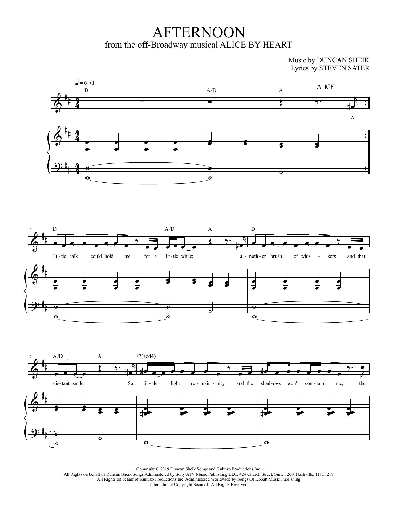 Duncan Sheik and Steven Sater Afternoon (from Alice By Heart) Sheet Music Notes & Chords for Piano & Vocal - Download or Print PDF