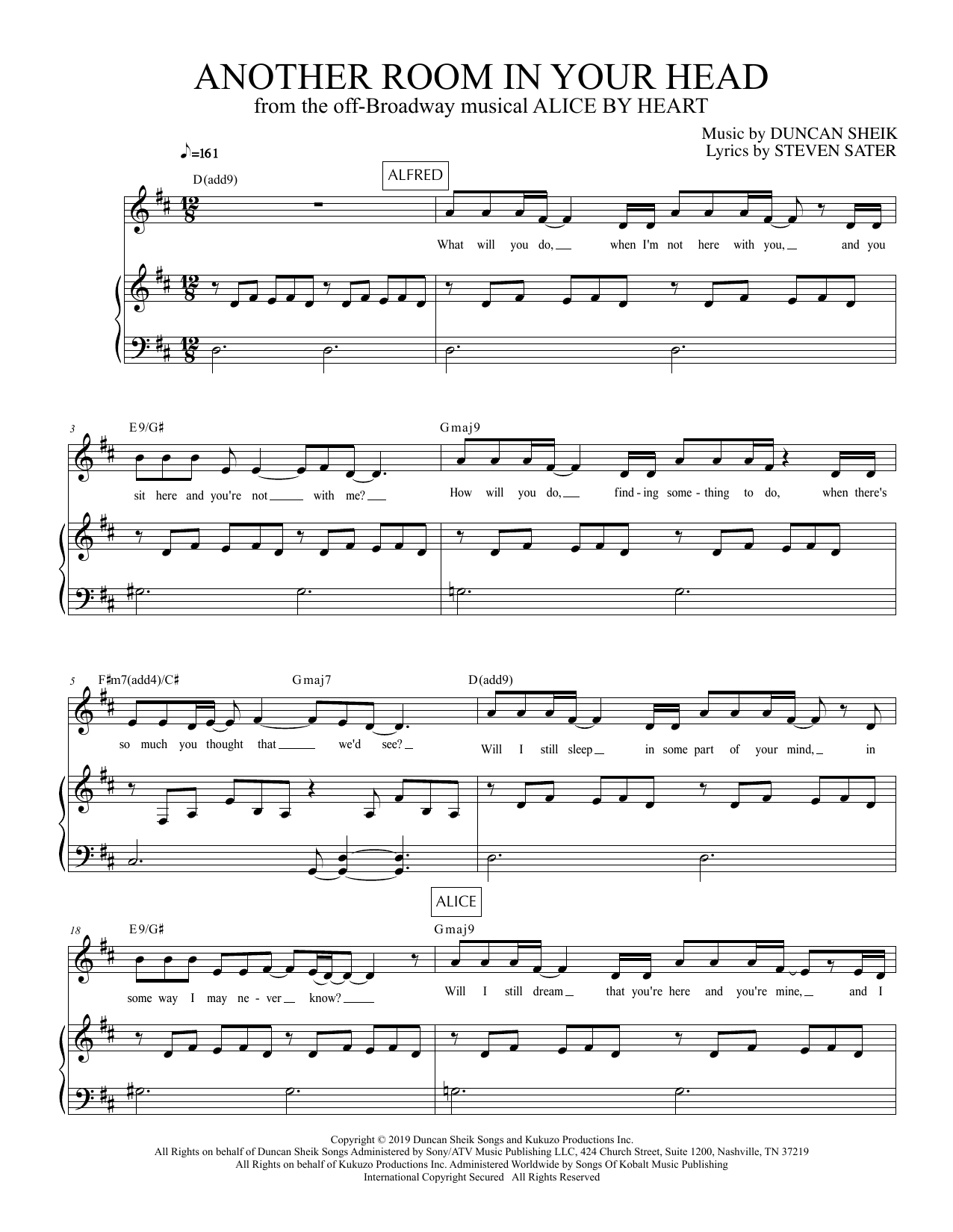 Duncan Sheik and Steven Sater Another Room In Your Head (from Alice By Heart) Sheet Music Notes & Chords for Piano & Vocal - Download or Print PDF