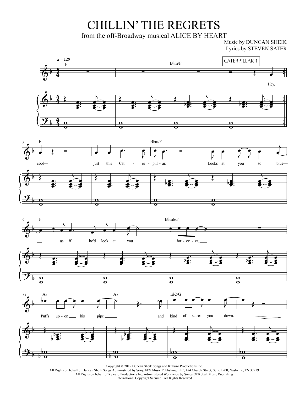Duncan Sheik and Steven Sater Chillin' The Regrets (from Alice By Heart) Sheet Music Notes & Chords for Piano & Vocal - Download or Print PDF