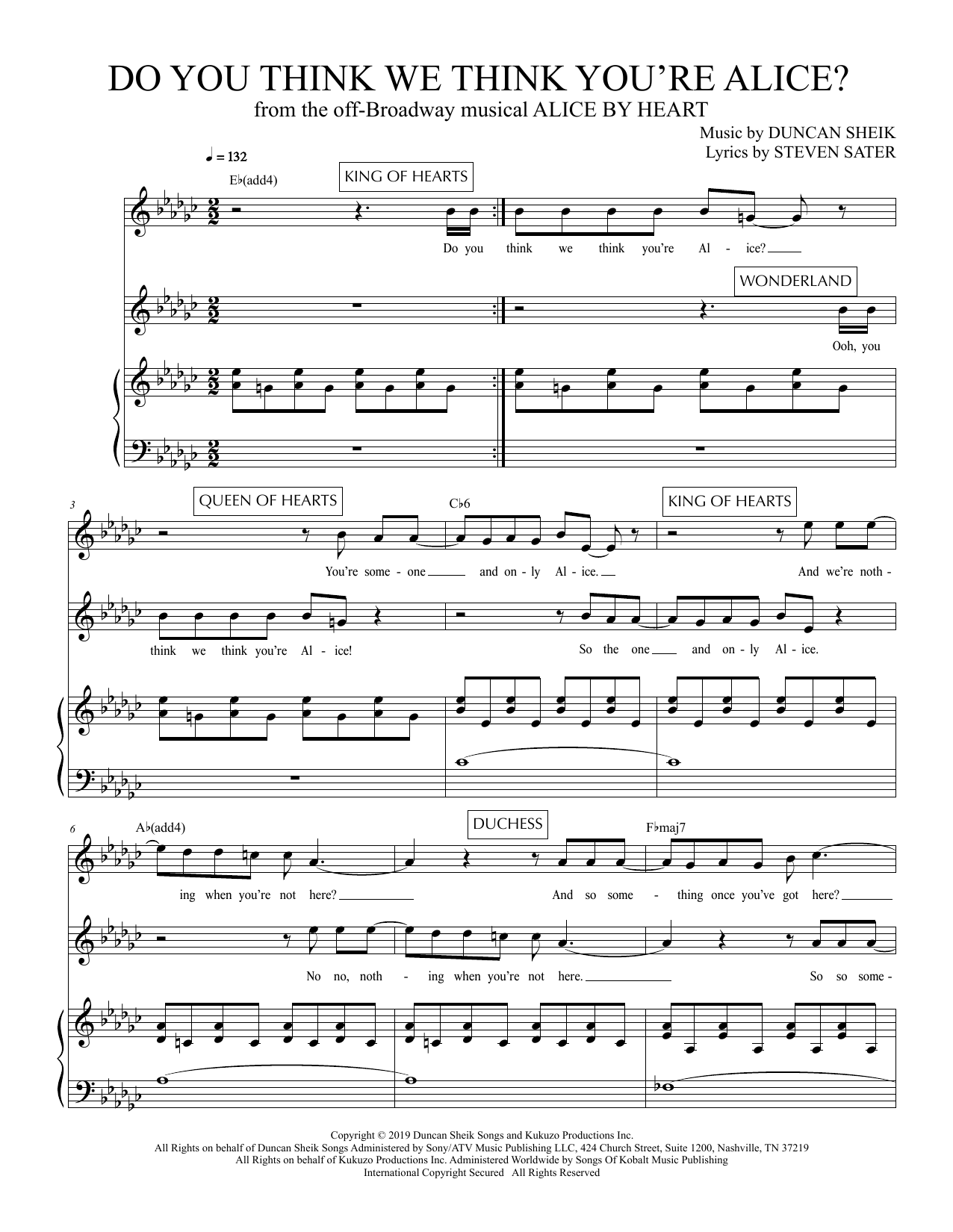 Duncan Sheik and Steven Sater Do You Think We Think You're Alice? (from Alice By Heart) Sheet Music Notes & Chords for Piano & Vocal - Download or Print PDF