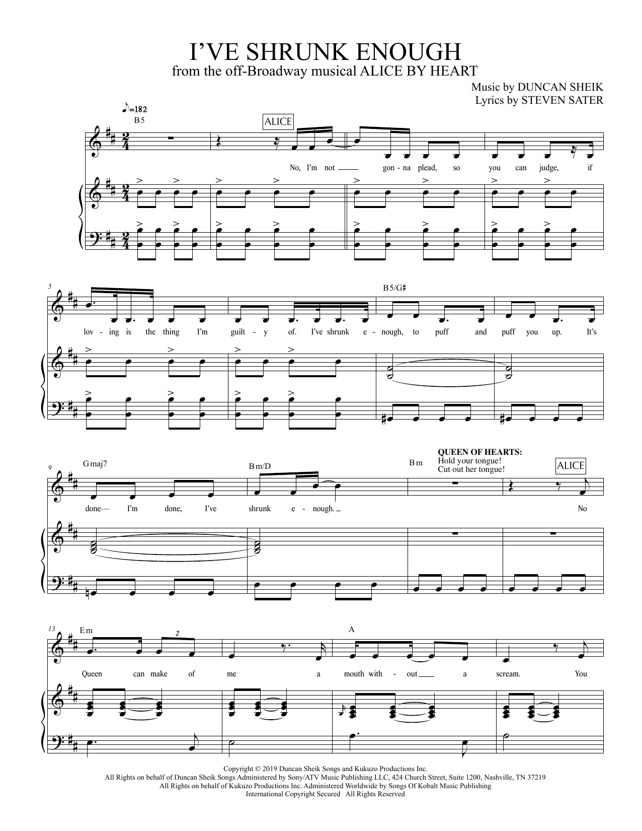 Duncan Sheik and Steven Sater I've Shrunk Enough (from Alice By Heart) Sheet Music Notes & Chords for Piano & Vocal - Download or Print PDF