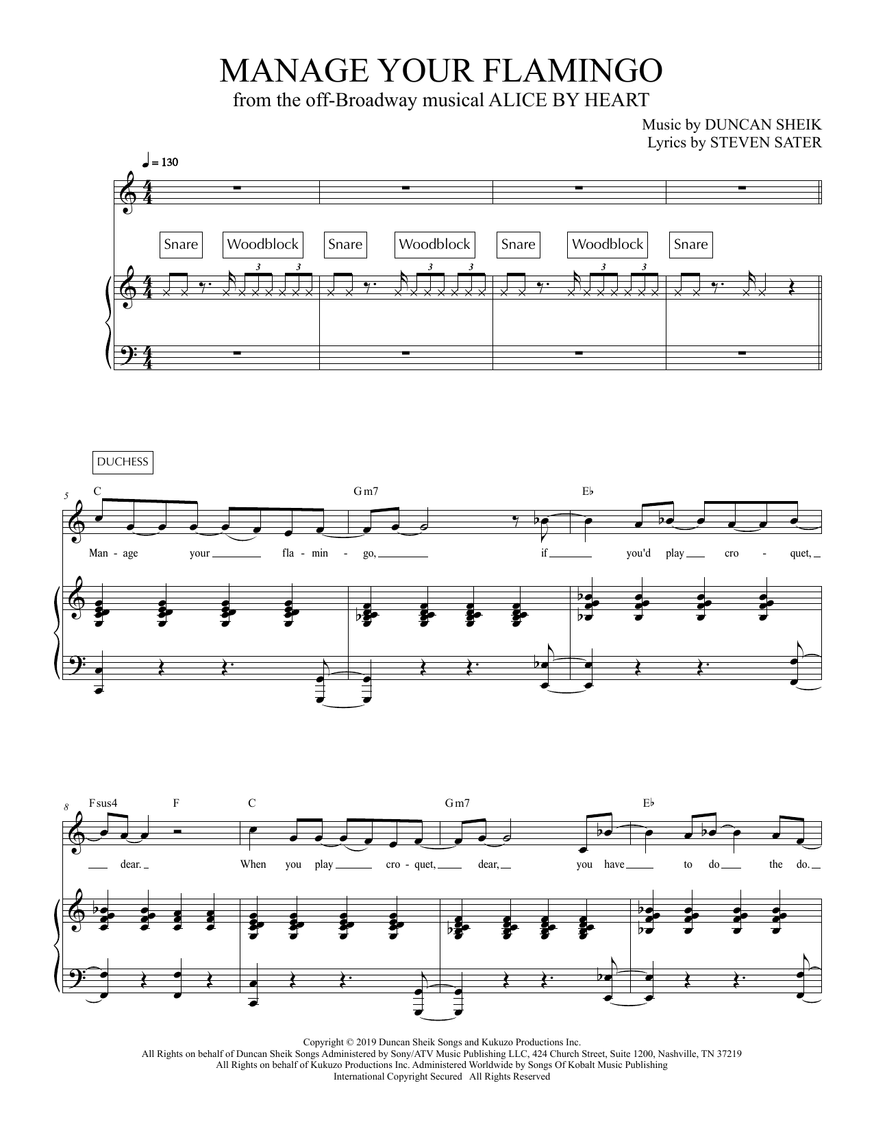 Duncan Sheik and Steven Sater Manage Your Flamingo (from Alice By Heart) Sheet Music Notes & Chords for Piano & Vocal - Download or Print PDF