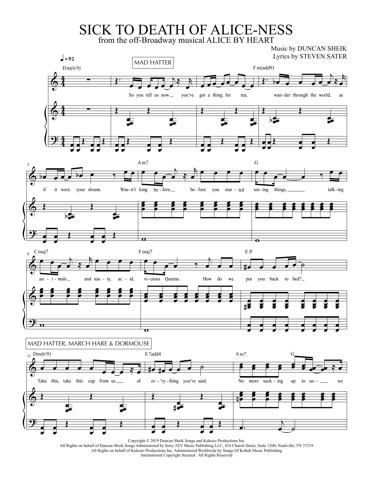 Duncan Sheik and Steven Sater Sick To Death Of Alice-ness (from Alice By Heart) Sheet Music Notes & Chords for Piano & Vocal - Download or Print PDF