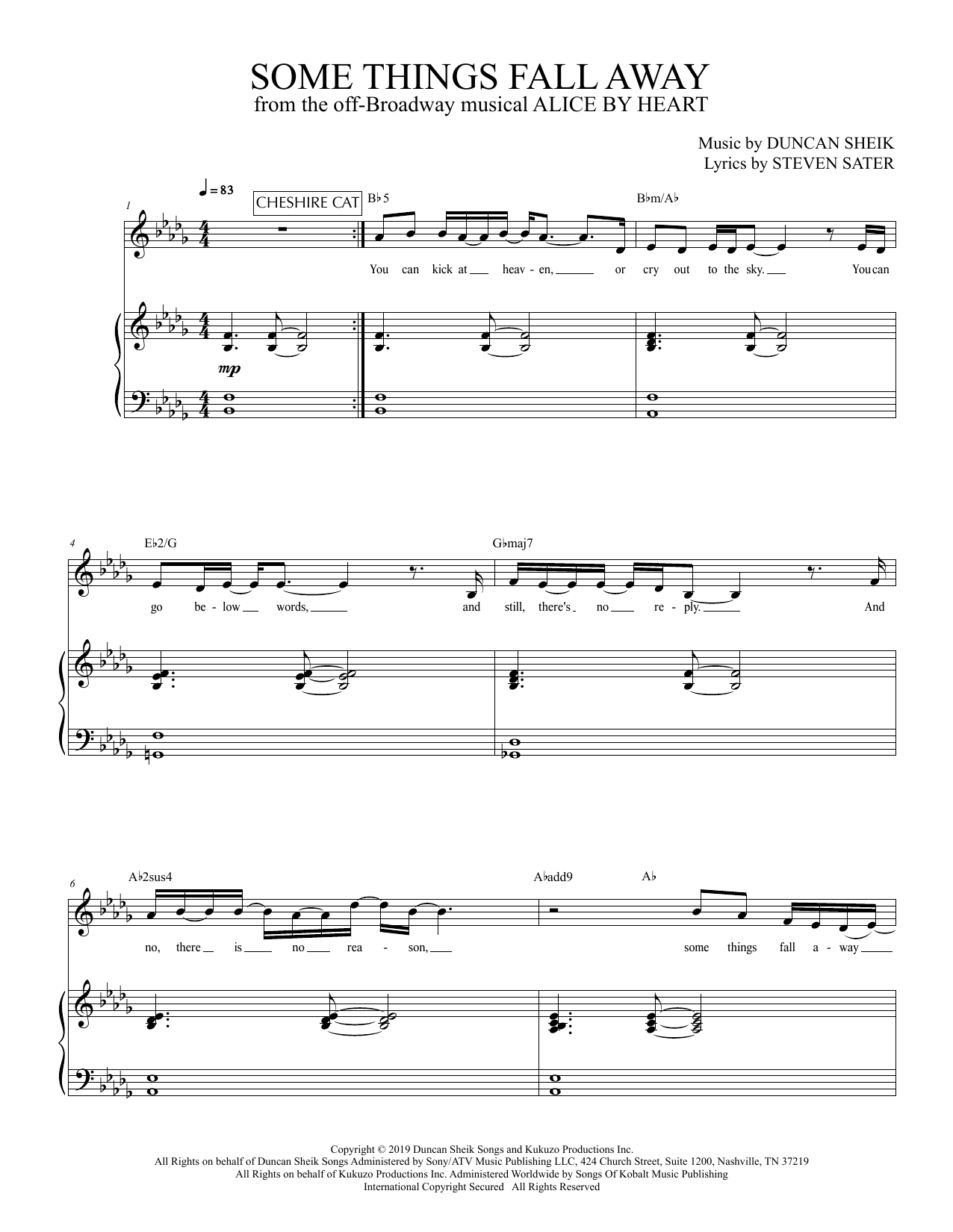 Duncan Sheik and Steven Sater Some Things Fall Away (from Alice By Heart) Sheet Music Notes & Chords for Piano & Vocal - Download or Print PDF