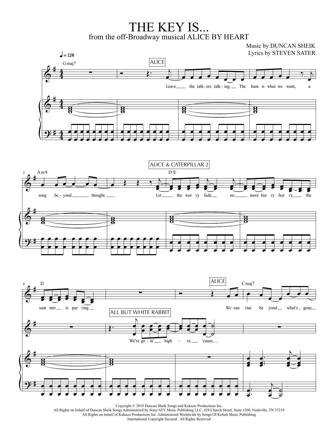 Duncan Sheik and Steven Sater The Key Is (from Alice By Heart) Sheet Music Notes & Chords for Piano & Vocal - Download or Print PDF