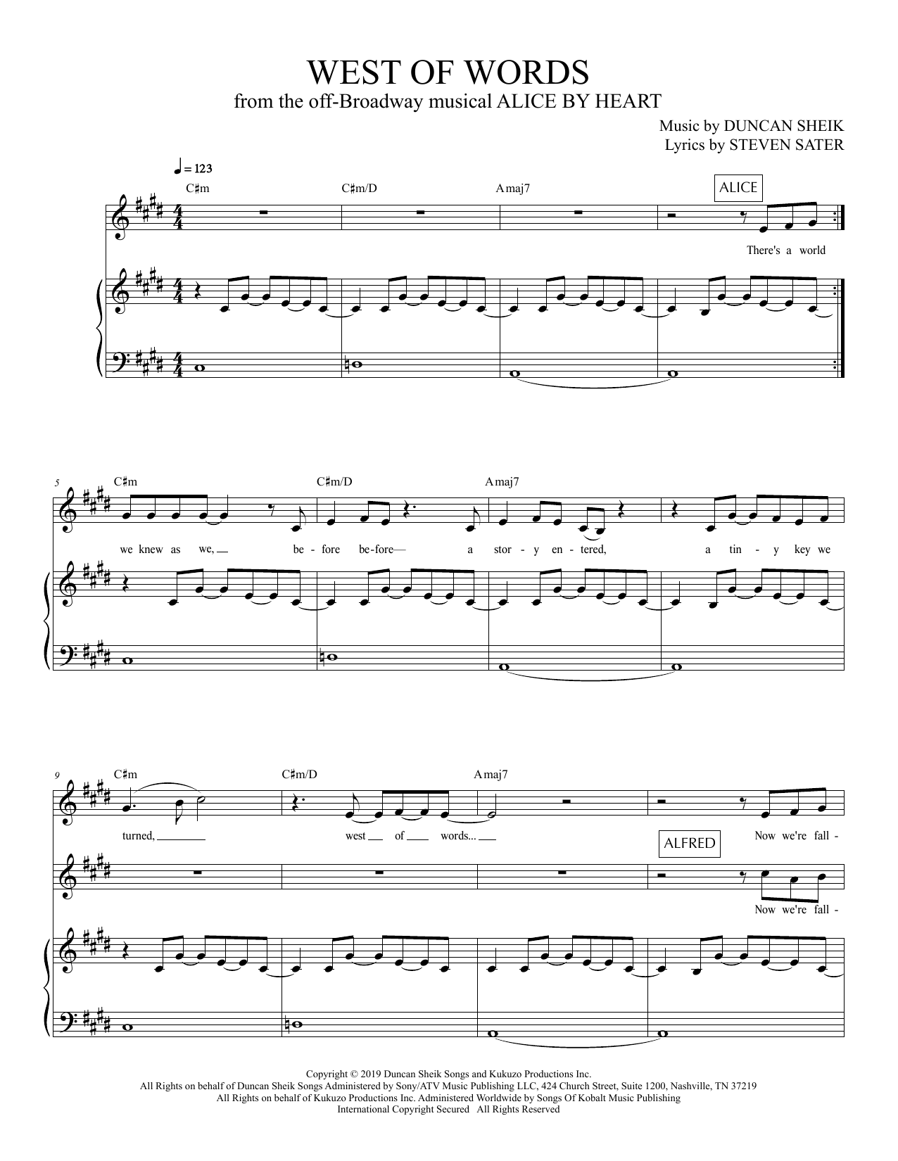 Duncan Sheik and Steven Sater West Of Words (from Alice By Heart) Sheet Music Notes & Chords for Piano & Vocal - Download or Print PDF
