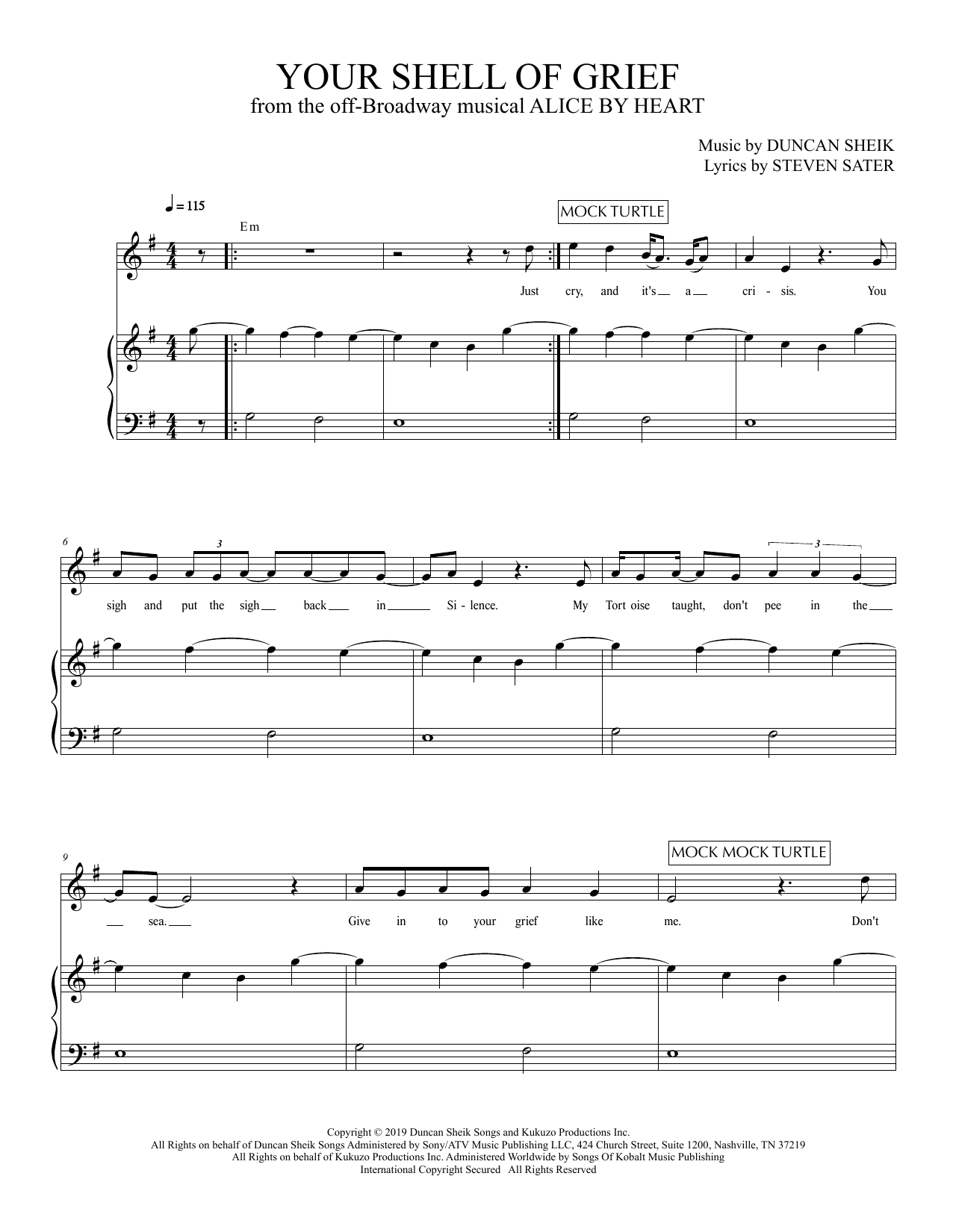Duncan Sheik and Steven Sater Your Shell Of Grief (from Alice By Heart) Sheet Music Notes & Chords for Piano & Vocal - Download or Print PDF