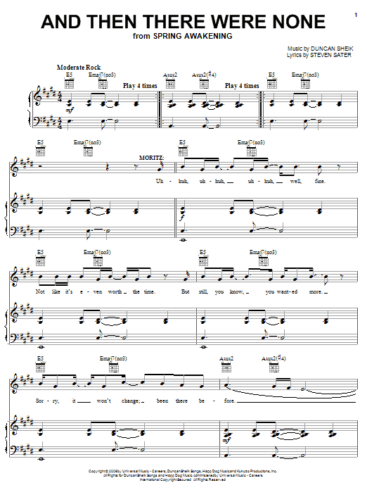 Duncan Sheik And Then There Were None Sheet Music Notes & Chords for Piano, Vocal & Guitar (Right-Hand Melody) - Download or Print PDF