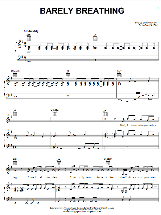 Duncan Sheik Barely Breathing Sheet Music Notes & Chords for Violin - Download or Print PDF