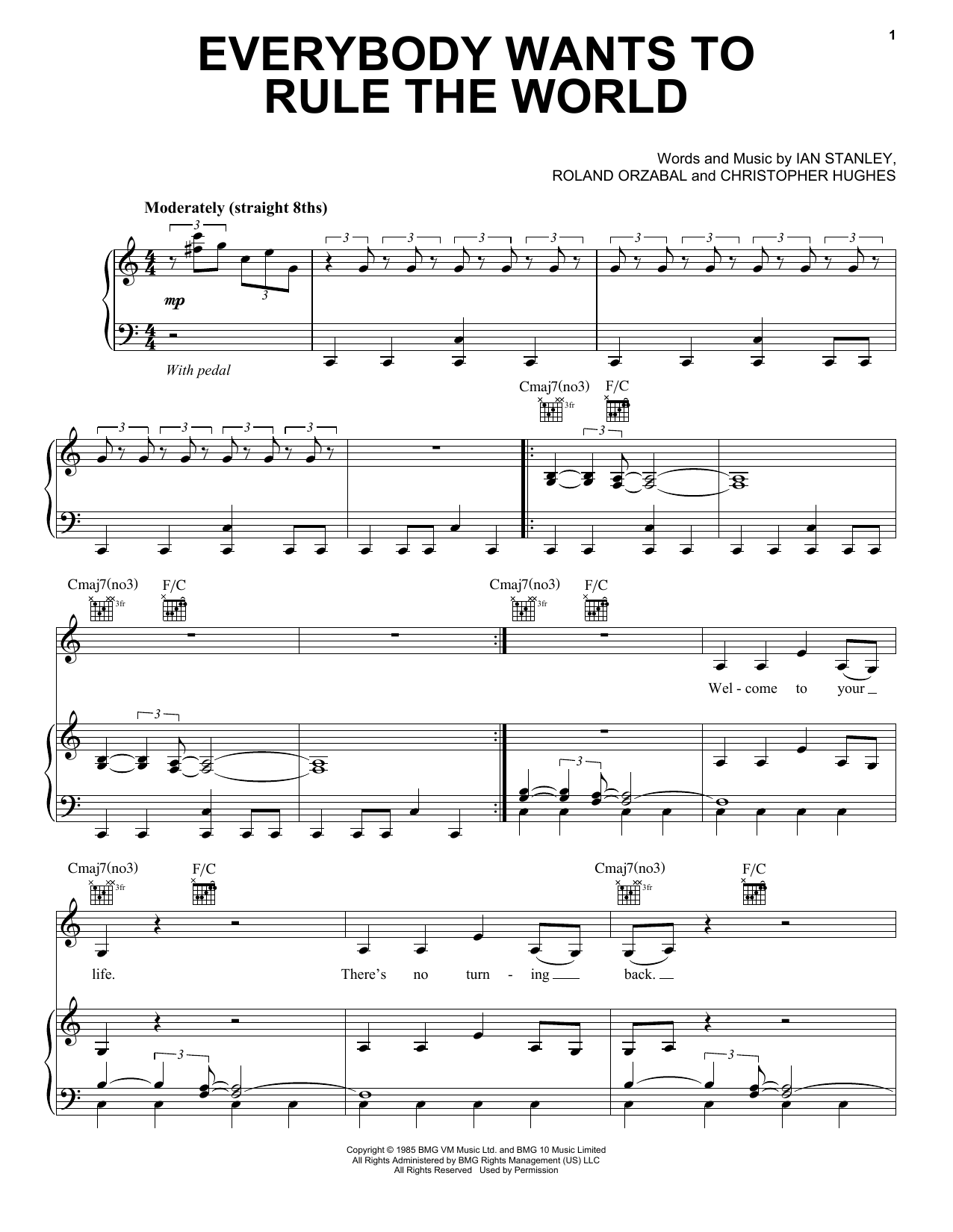 Duncan Sheik Everybody Wants To Rule The World Sheet Music Notes & Chords for Piano, Vocal & Guitar (Right-Hand Melody) - Download or Print PDF