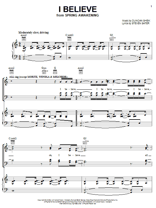 Duncan Sheik I Believe Sheet Music Notes & Chords for Piano, Vocal & Guitar (Right-Hand Melody) - Download or Print PDF