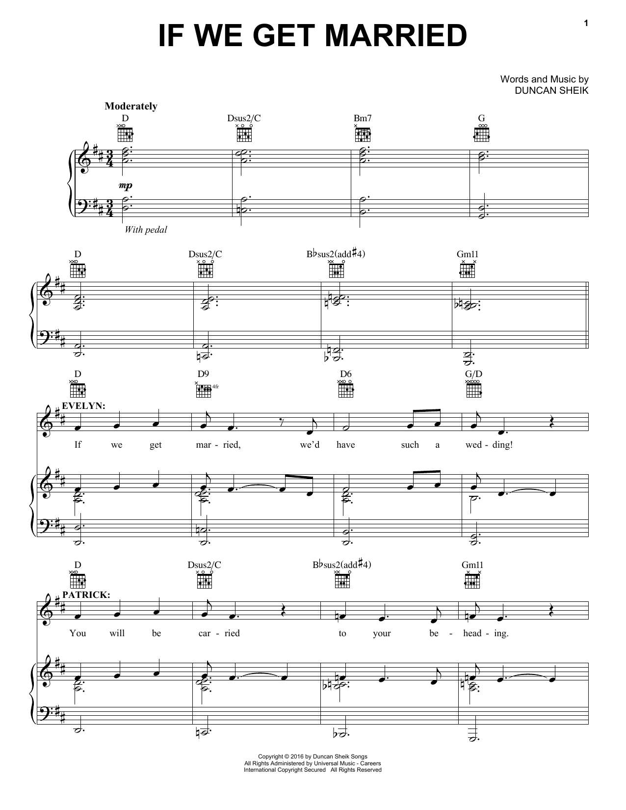 Duncan Sheik If We Get Married Sheet Music Notes & Chords for Piano, Vocal & Guitar (Right-Hand Melody) - Download or Print PDF