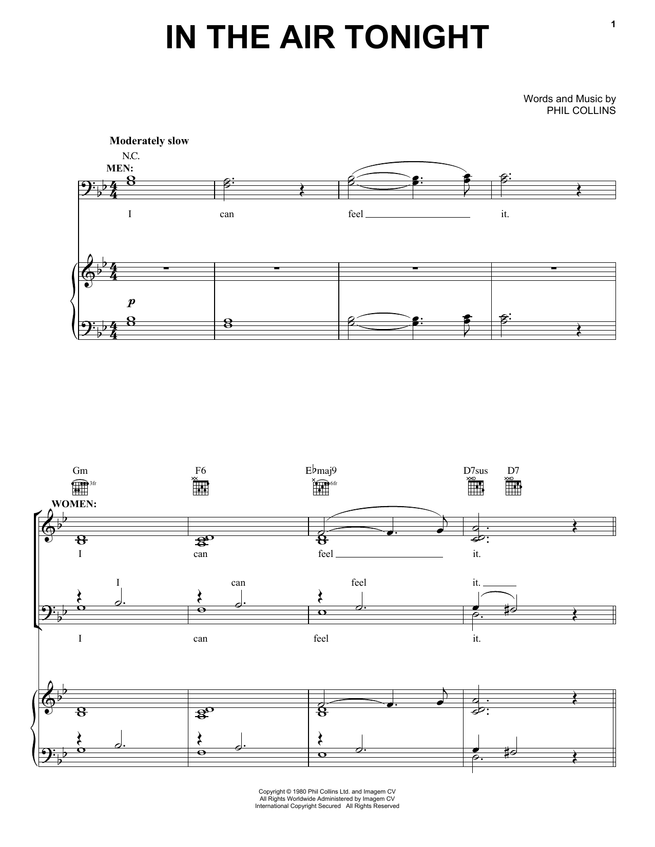 Duncan Sheik In The Air Tonight Sheet Music Notes & Chords for Piano, Vocal & Guitar (Right-Hand Melody) - Download or Print PDF