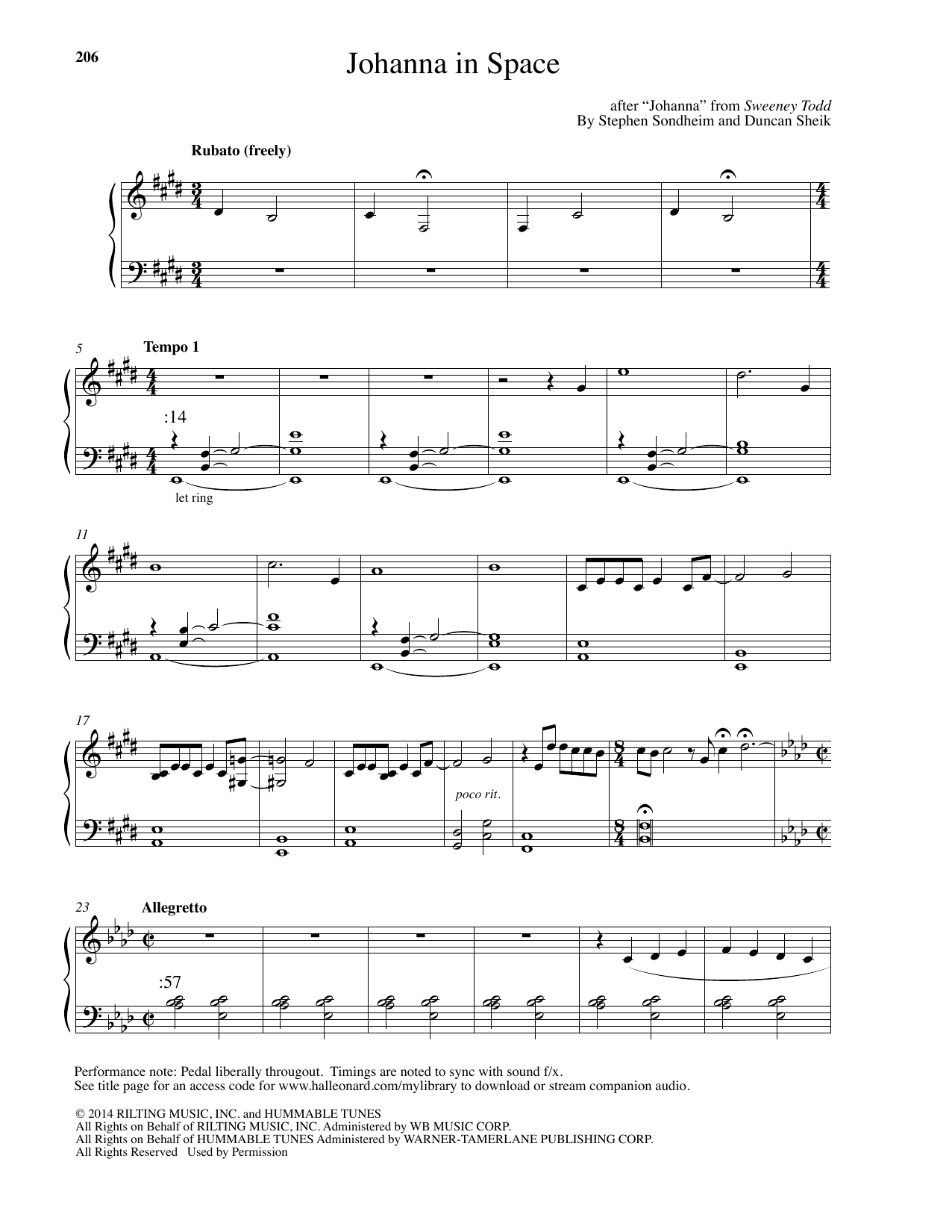 Duncan Sheik Johanna In Space Sheet Music Notes & Chords for Piano - Download or Print PDF